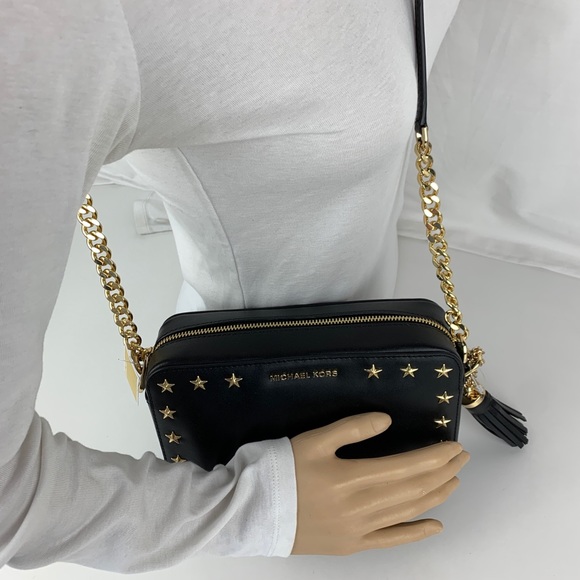 New Michael Kors Ginny Studded Leather Crossbody - Picture 2 of 6